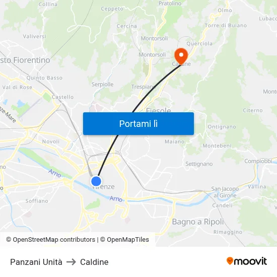 Panzani Unità to Caldine map