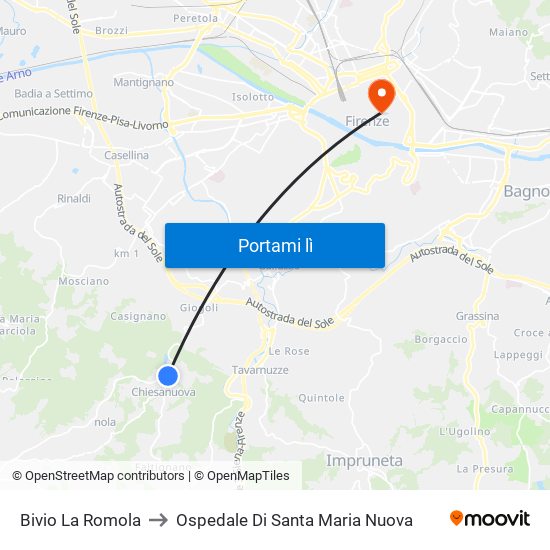 Bivio La Romola to Ospedale Di Santa Maria Nuova map