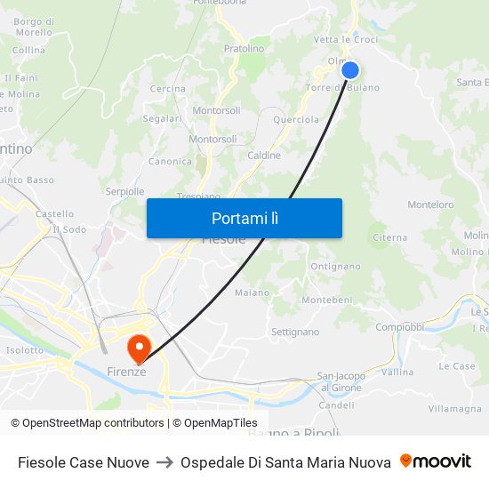 Fiesole Case Nuove to Ospedale Di Santa Maria Nuova map