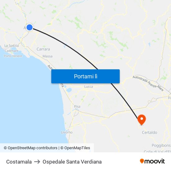 Costamala to Ospedale Santa Verdiana map
