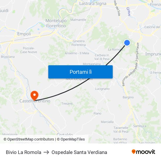 Bivio La Romola to Ospedale Santa Verdiana map