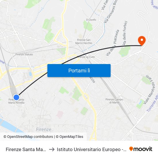 Firenze Santa Maria Novella to Istituto Universitario Europeo - Villa Il Poggiolo map