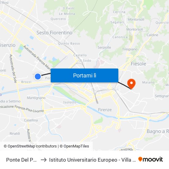 Ponte Del Pecora to Istituto Universitario Europeo - Villa Il Poggiolo map