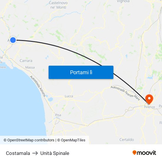 Costamala to Unità Spinale map