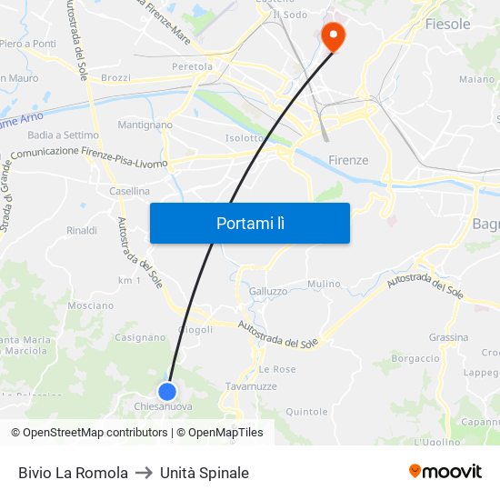 Bivio La Romola to Unità Spinale map