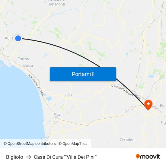 Bigliolo to Casa Di Cura ""Villa Dei Pini"" map