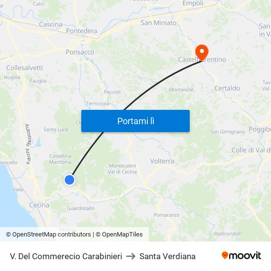 V. Del Commerecio Carabinieri to Santa Verdiana map