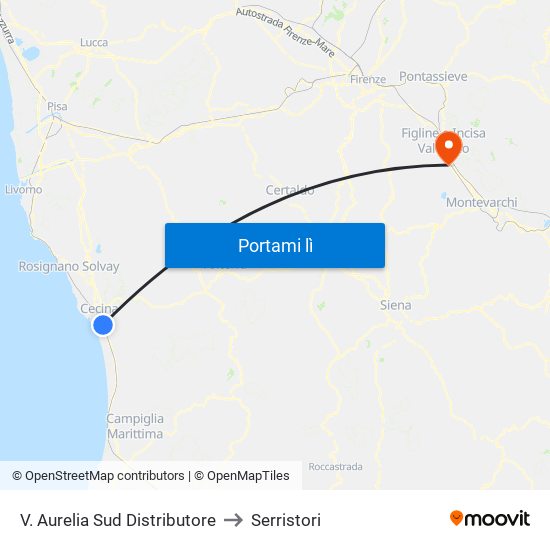 V. Aurelia Sud Distributore to Serristori map