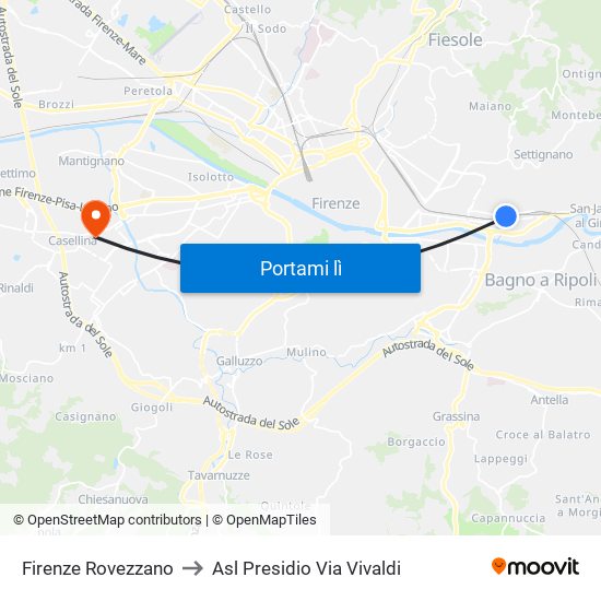 Firenze Rovezzano to Asl Presidio Via Vivaldi map