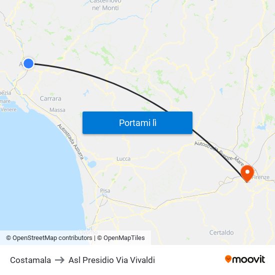 Costamala to Asl Presidio Via Vivaldi map