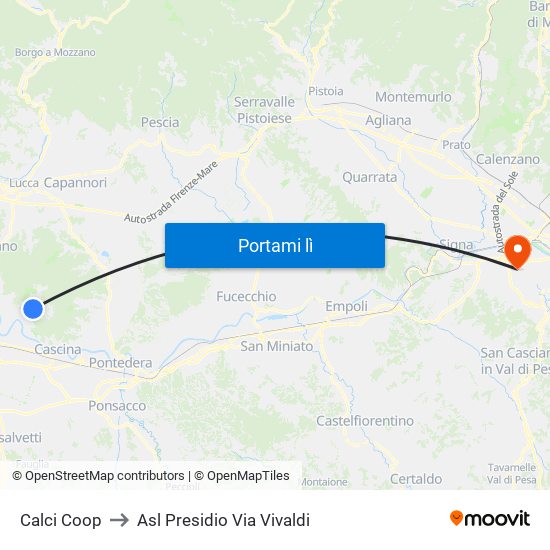 Calci Coop to Asl Presidio Via Vivaldi map