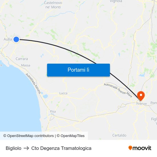 Bigliolo to Cto Degenza Tramatologica map