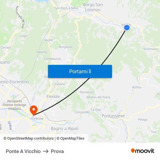 Ponte A Vicchio to Prova map
