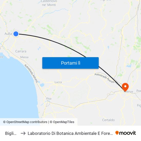 Bigliolo to Laboratorio Di Botanica Ambientale E Forestale map