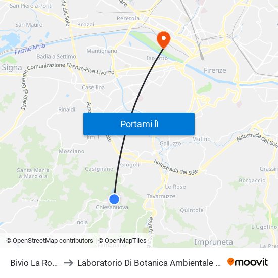 Bivio La Romola to Laboratorio Di Botanica Ambientale E Forestale map