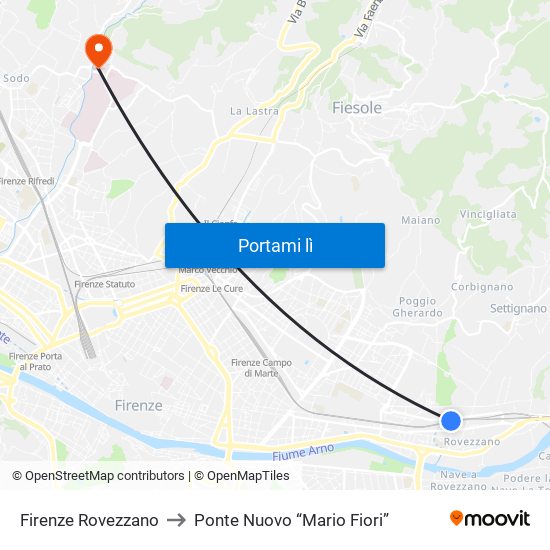 Firenze Rovezzano to Ponte Nuovo “Mario Fiori” map