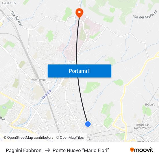 Pagnini Fabbroni to Ponte Nuovo “Mario Fiori” map