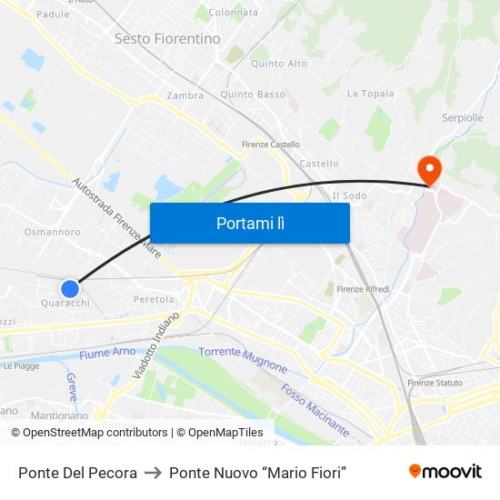 Ponte Del Pecora to Ponte Nuovo “Mario Fiori” map