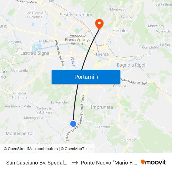 San Casciano Bv. Spedaletto to Ponte Nuovo “Mario Fiori” map