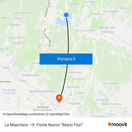 Le Maschere to Ponte Nuovo “Mario Fiori” map