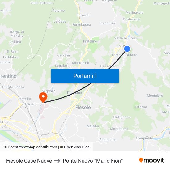 Fiesole Case Nuove to Ponte Nuovo “Mario Fiori” map