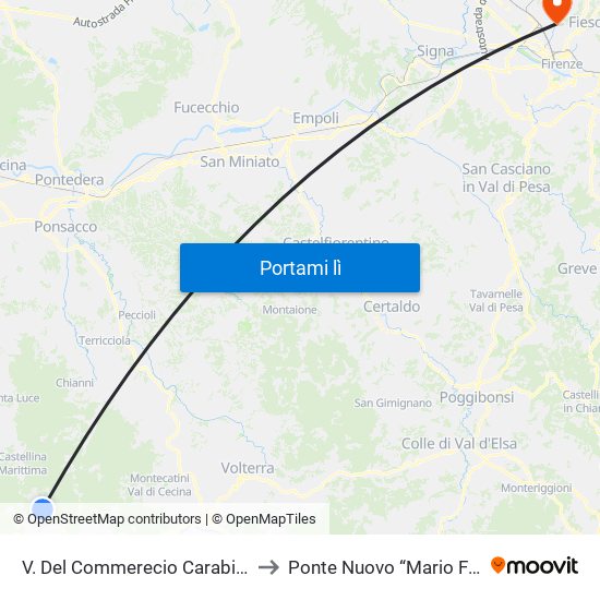 V. Del Commerecio Carabinieri to Ponte Nuovo “Mario Fiori” map