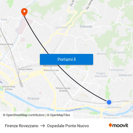 Firenze Rovezzano to Ospedale Ponte Nuovo map
