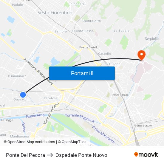 Ponte Del Pecora to Ospedale Ponte Nuovo map