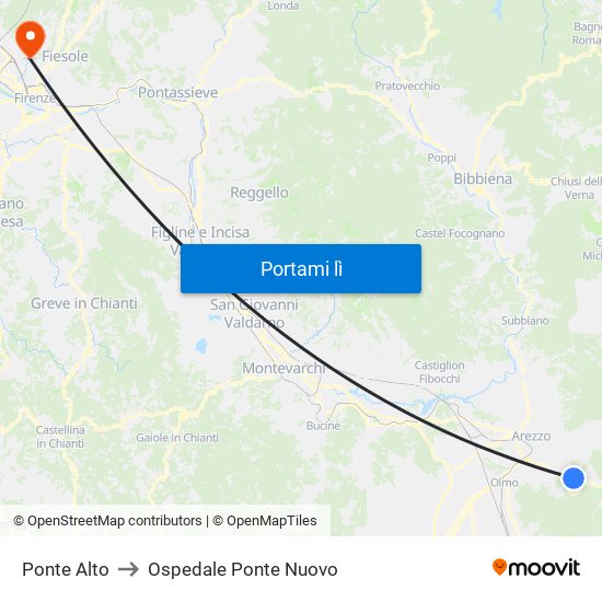 Ponte Alto to Ospedale Ponte Nuovo map