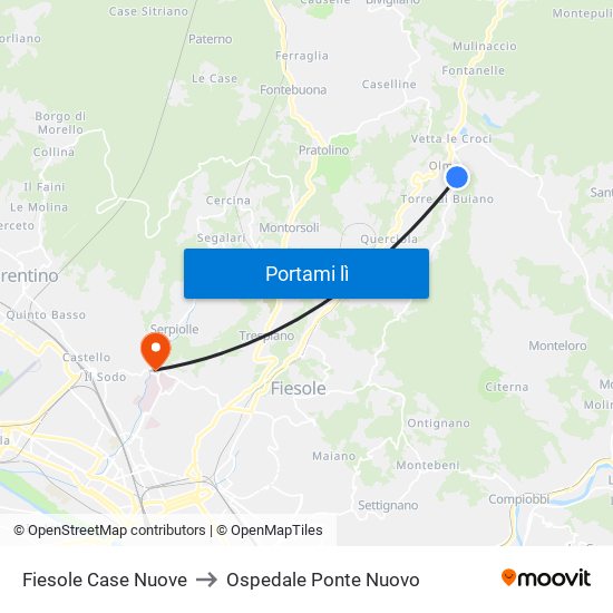 Fiesole Case Nuove to Ospedale Ponte Nuovo map