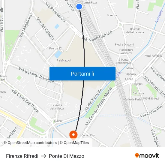 Firenze Rifredi to Ponte Di Mezzo map