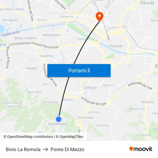 Bivio La Romola to Ponte Di Mezzo map