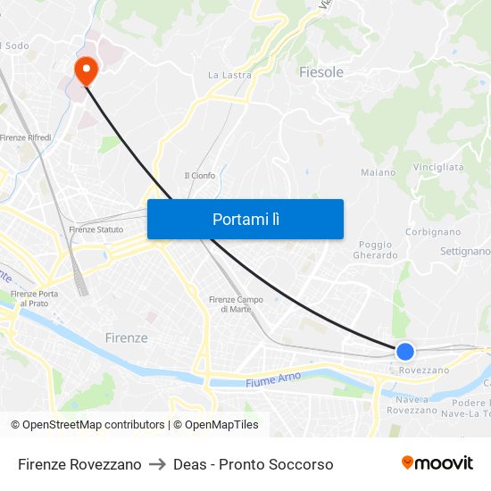 Firenze Rovezzano to Deas - Pronto Soccorso map
