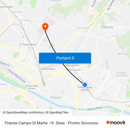 Firenze Campo Di Marte to Deas - Pronto Soccorso map