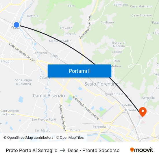 Prato Porta Al Serraglio to Deas - Pronto Soccorso map