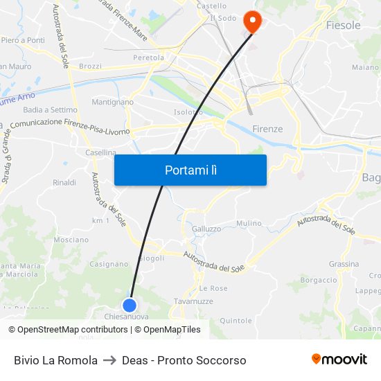 Bivio La Romola to Deas - Pronto Soccorso map