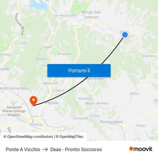 Ponte A Vicchio to Deas - Pronto Soccorso map