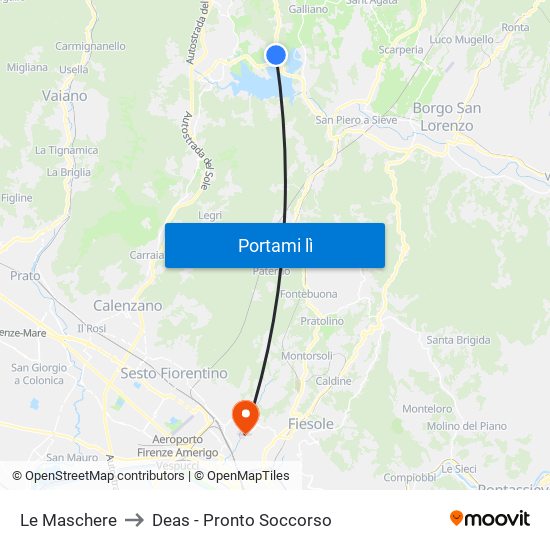 Le Maschere to Deas - Pronto Soccorso map