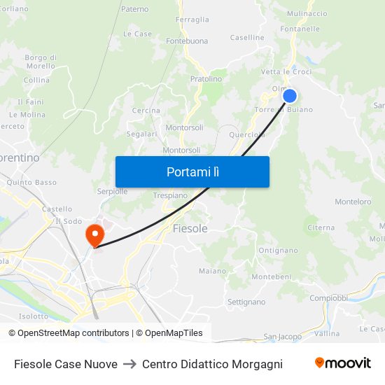 Fiesole Case Nuove to Centro Didattico Morgagni map