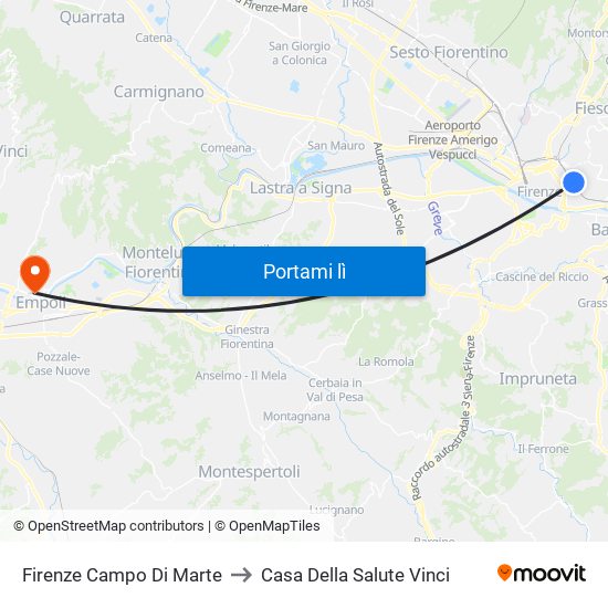Firenze Campo Di Marte to Casa Della Salute Vinci map