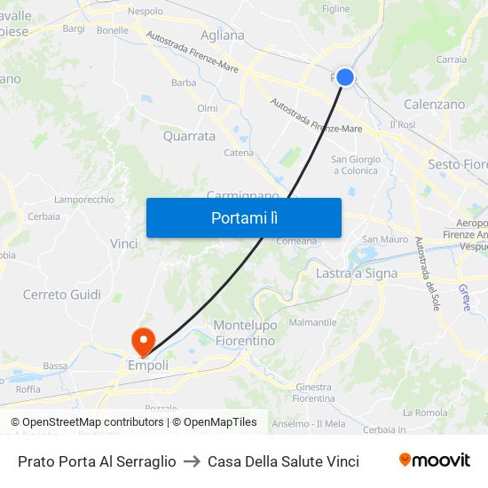 Prato Porta Al Serraglio to Casa Della Salute Vinci map