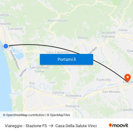 Viareggio - Stazione FS to Casa Della Salute Vinci map