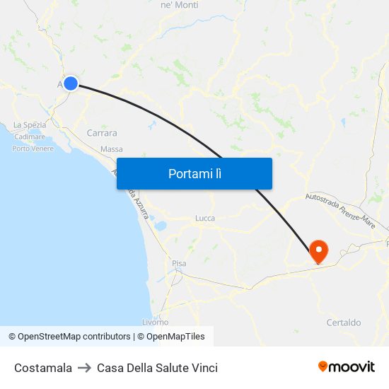 Costamala to Casa Della Salute Vinci map