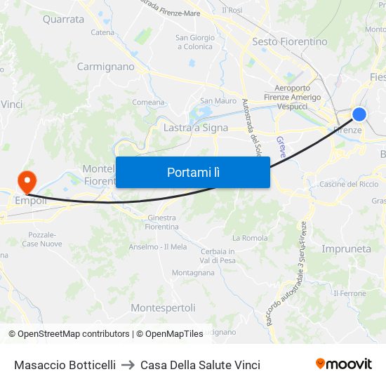 Masaccio Botticelli to Casa Della Salute Vinci map