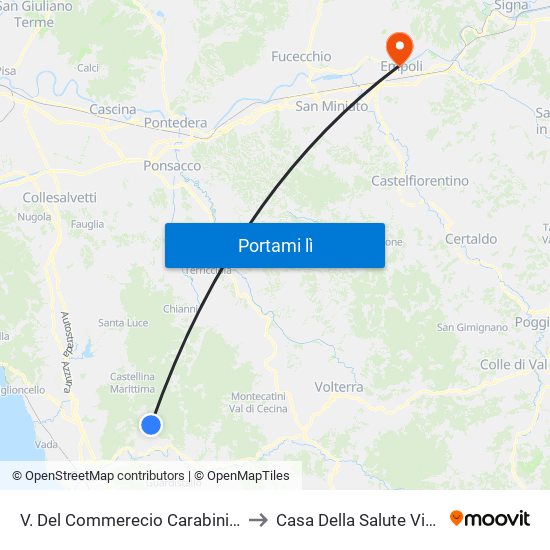 V. Del Commerecio Carabinieri to Casa Della Salute Vinci map