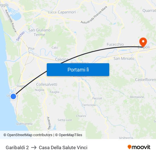 Garibaldi 2 to Casa Della Salute Vinci map