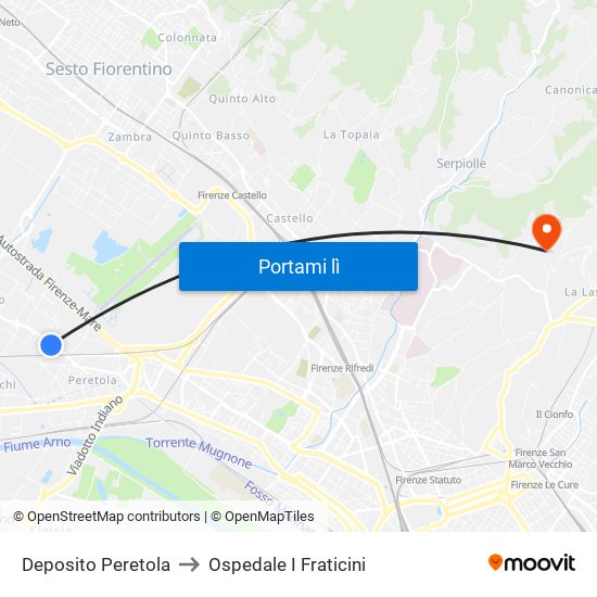 Deposito Peretola to Ospedale I Fraticini map
