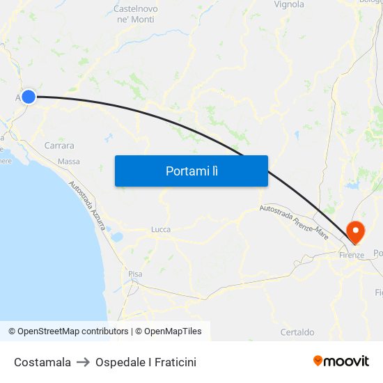 Costamala to Ospedale I Fraticini map