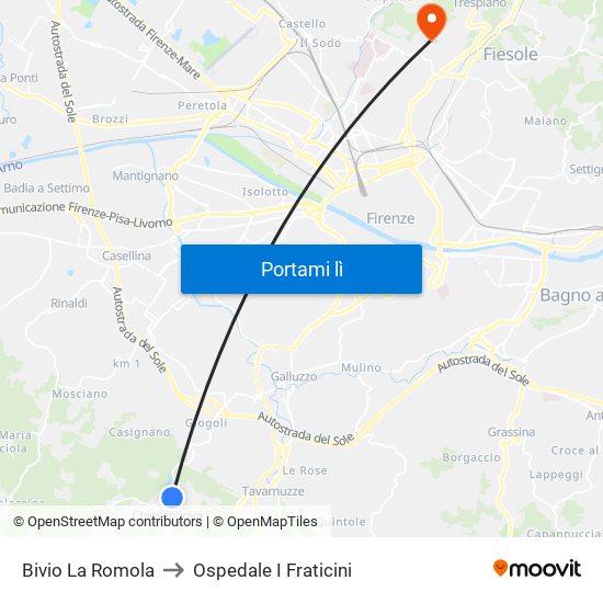 Bivio La Romola to Ospedale I Fraticini map