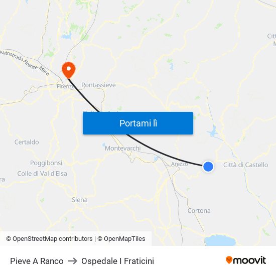 Pieve A Ranco to Ospedale I Fraticini map